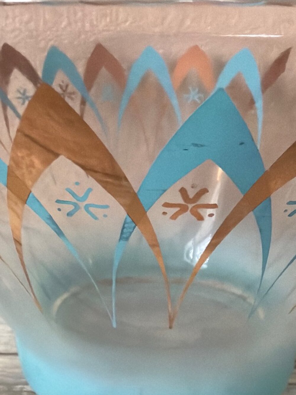 Vintage Anchor Hocking Blendo Atomic Happy Hour Chip Serving Bowl Turquoise Gold - Picture 3 of 13
